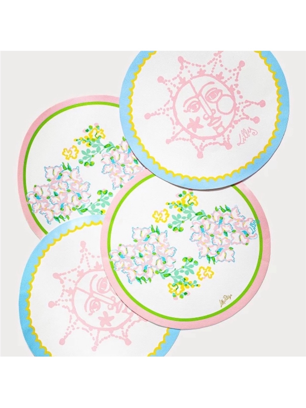 Lilly Pulitzer set - 4 reversible placemats + two towels one red one blue NWT